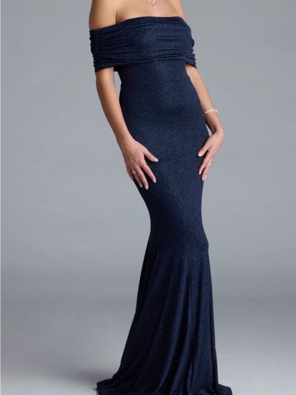 Windsor Off-Shoulder Navy Blue Mermaid Prom Dress Wedding Gown Holiday Party